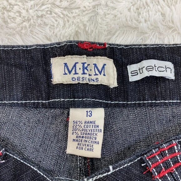 NWT MKM Designs Black Y2K Style Skull Floral Skinny Mid Rise Jeans Size 13 - Picture 9 of 11